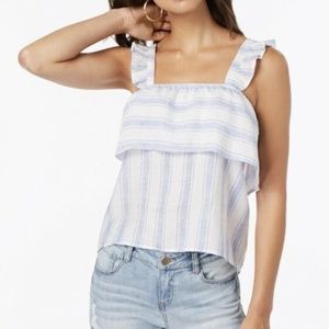 Almost Famous Juniors' Striped Ruffle-Trimmed Tank